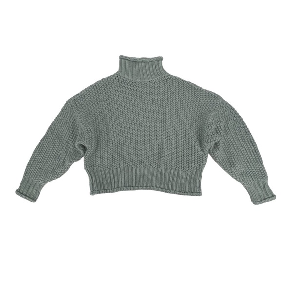 H&M Green Knitted Crop Long Sleeve Turtleneck Sweater Size Small Women’s - Picture 1 of 5